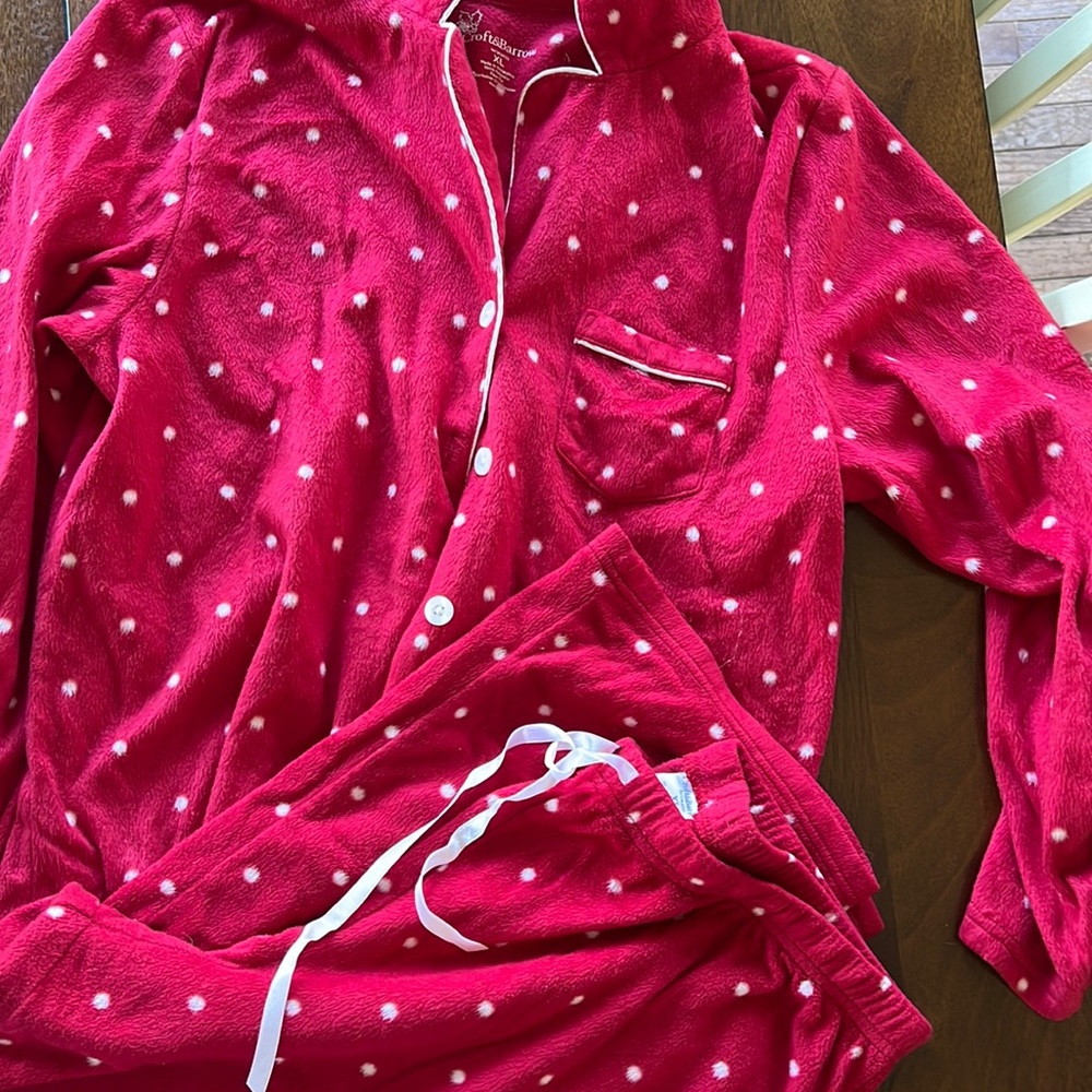 XL fleece red with white polka dots pj set